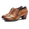 Echtes Leder Damen Pumps Handbemalt Vintage Karree Niete Schnürung Dicker Absatz High Heels Schuhe