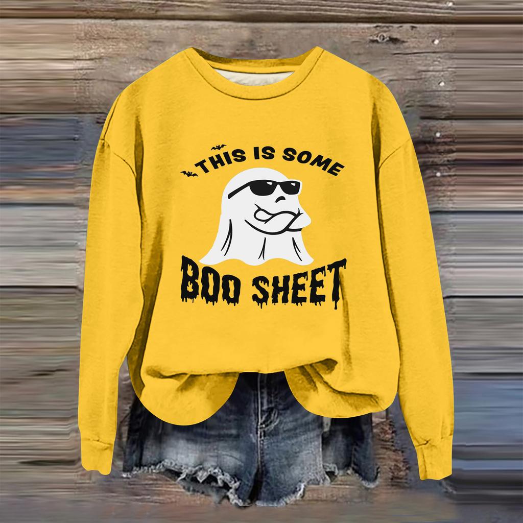 Women's Fashion Casual Long Sleeve Halloween Printed  Neck Sweatshirt