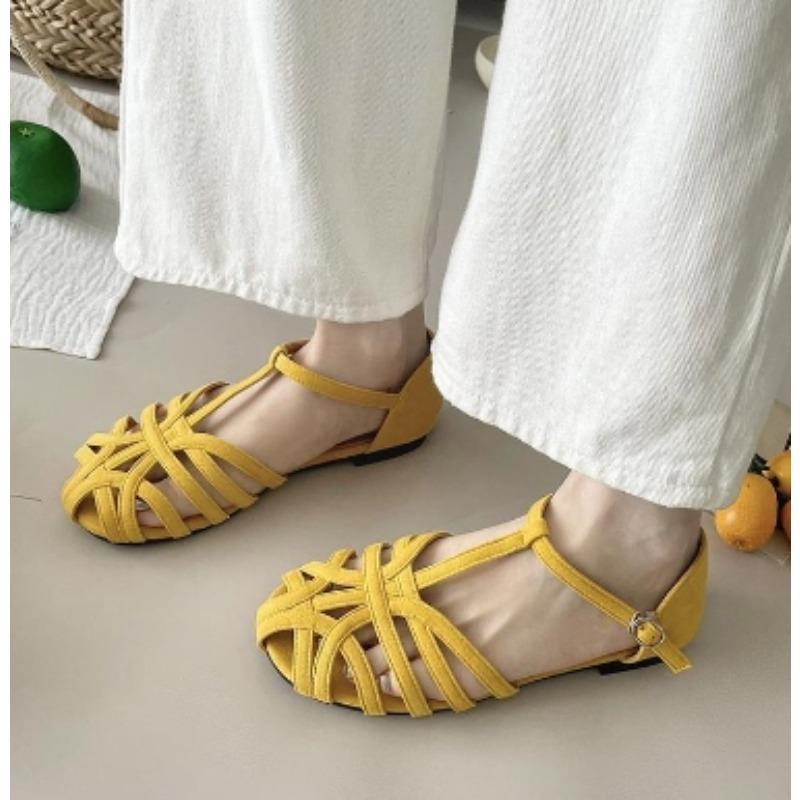 Summer New Style Popular Cross Strap Flat Sandals Women Round Toe Ankle Buckle Hollow Casual Roman Sandals Zapatos De Mujer