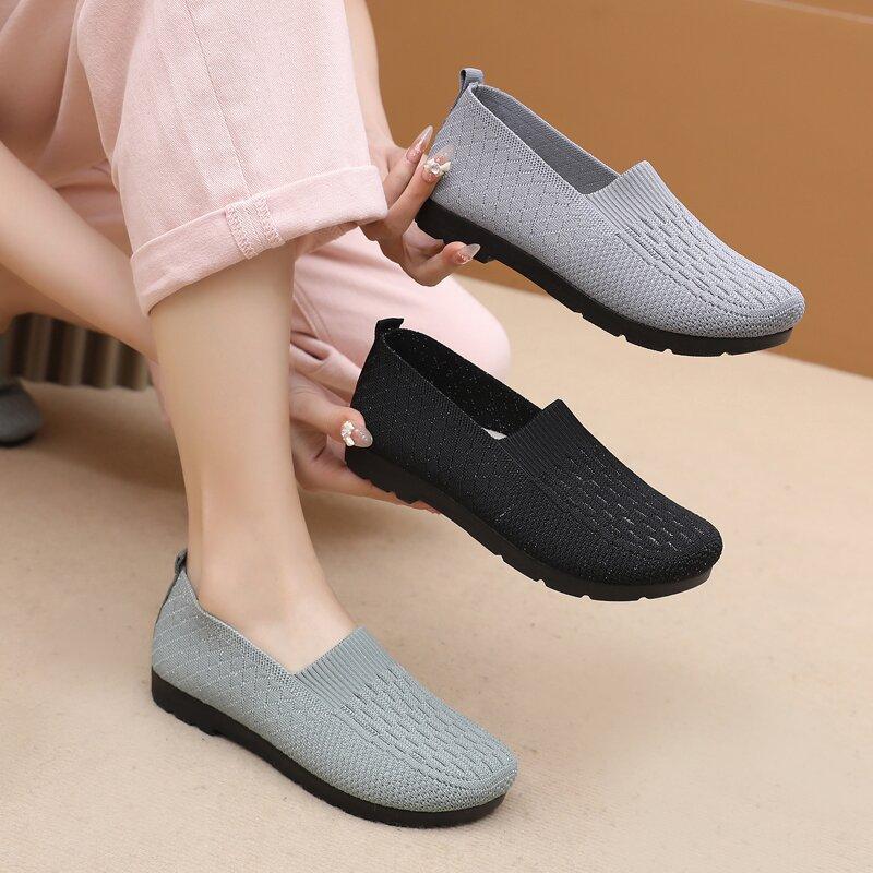 Casual Mesh Breathable Walking Shoes Women Sneakers Slip on Flat Loafers Comfortable Mom Shoe Zapatillas Mujer 35-42