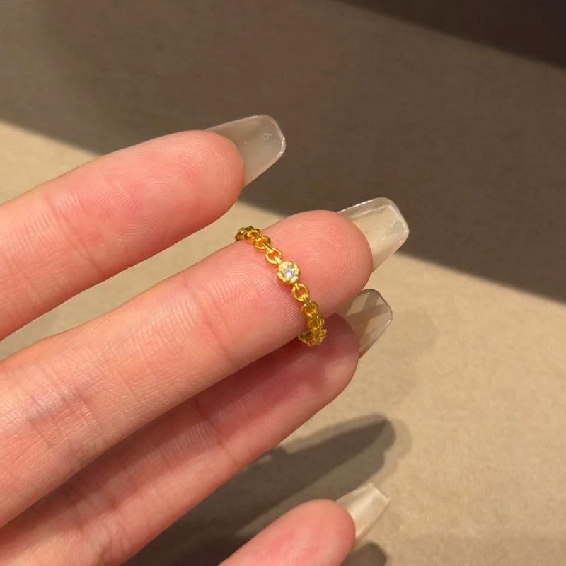 Vintage Gold Diamond Studded Geometric Ring for Women – Bestseller Xiaohongshu Adjustable