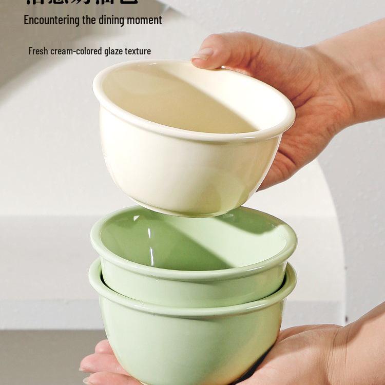 2025 Elegant Ceramic Rice Bowl: High-Value Cream Style Tableware for Home Use