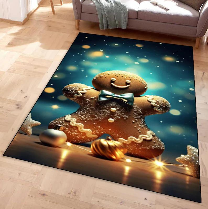 Christmas Gingerbread Man Rug Festive Holiday Living Room Bedroom Home Decoration Carpets
