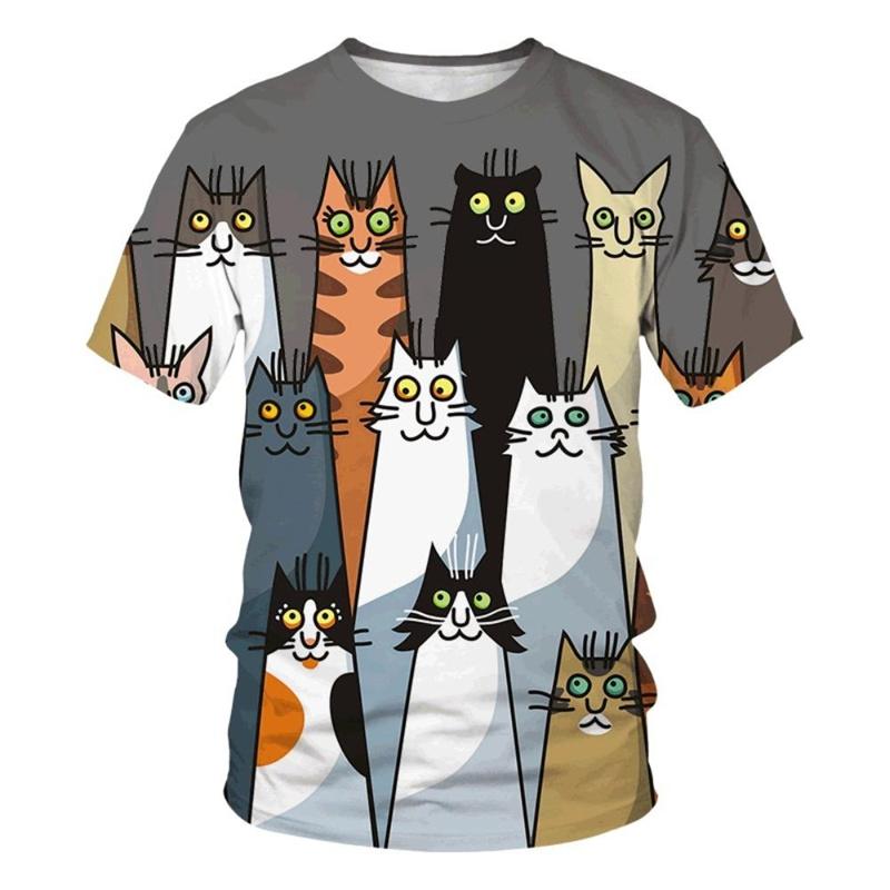 Cartoon Street Cat Print Funny T-shirt Kid Clothing 3D Graphic Colors Casual Short Sleeve T Shirts Summer Children Fun Tees Top
