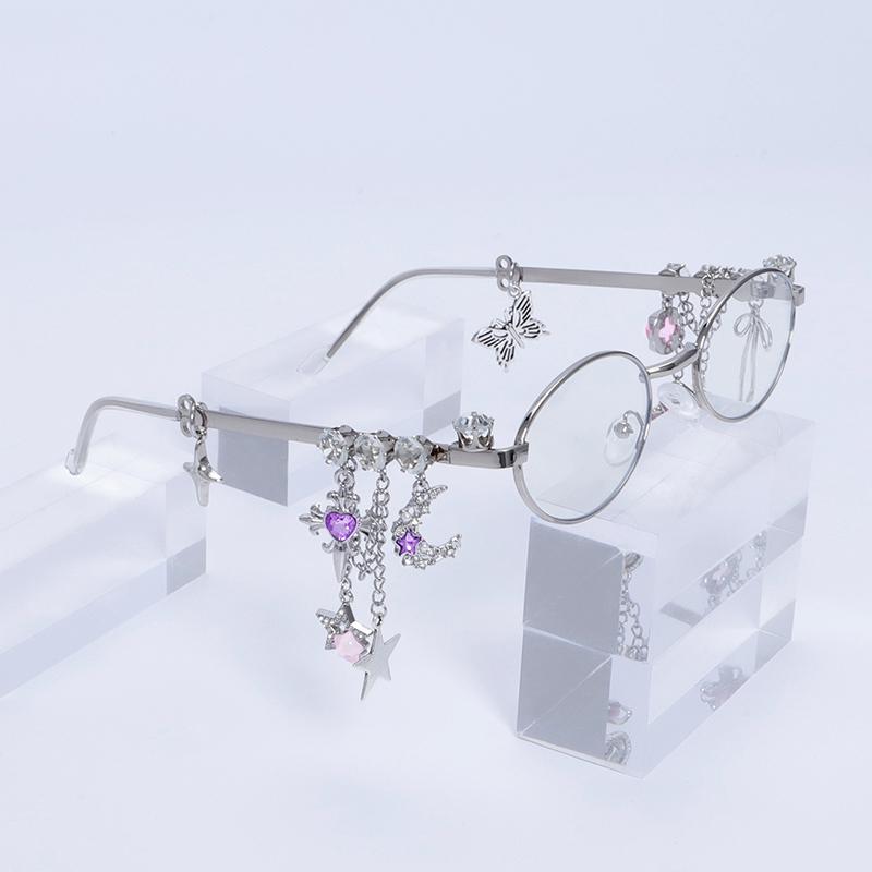 Personalized Sweet Cool Spicy Girl Eyeglasses  Star Diamond Small Frame Elliptical Glasses For Women Trendy Eyeglasses