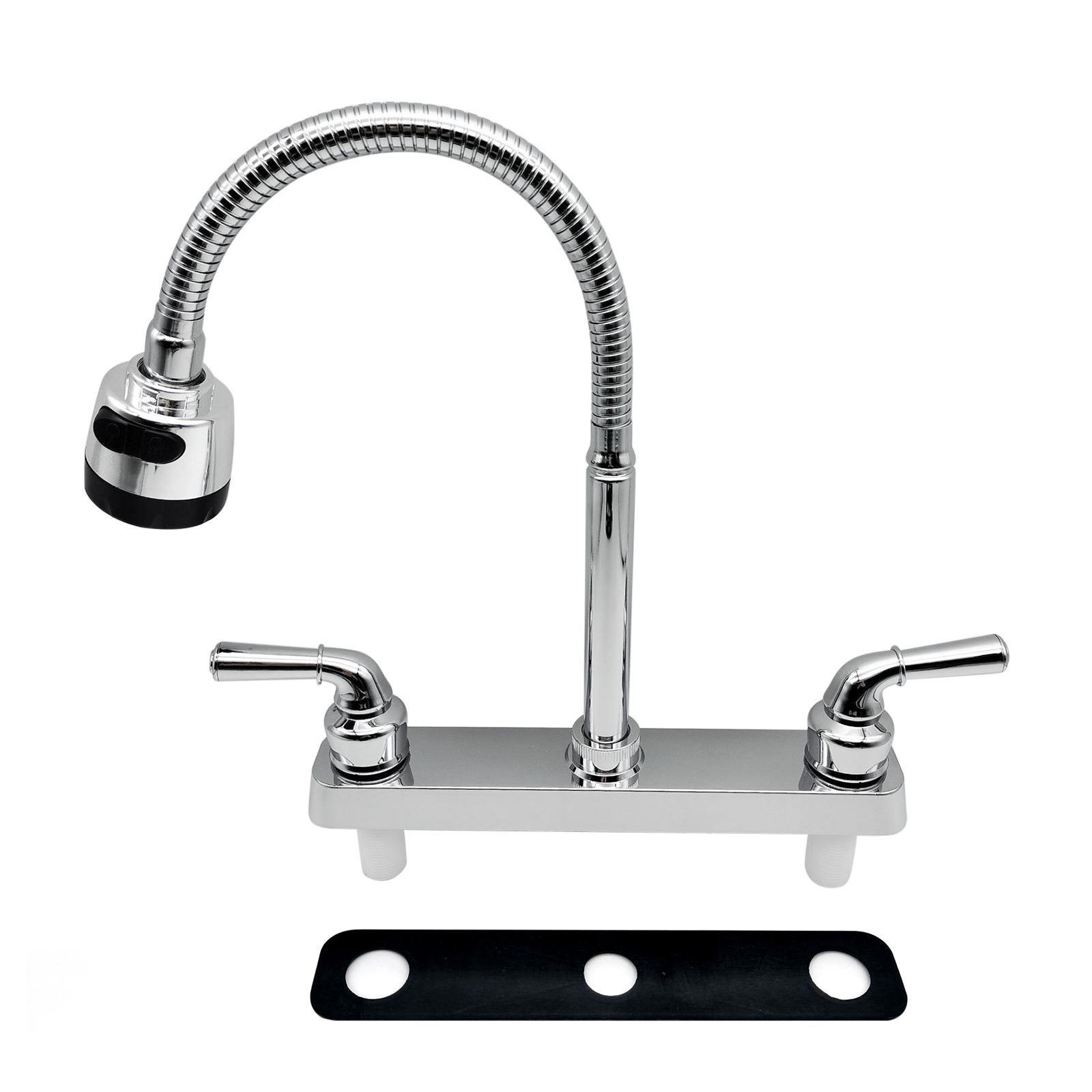 RV Faucet Replacement, RV Kitchen Sink Faucet with 360 Degree Rotatable Sprayer Flexible Spout, RV Bathroom Faucet Set argento