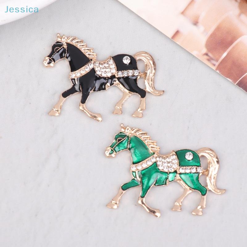 Vintage Enamel Galloping Horse Rhinestone Brooch For Women Zodiac Animal Lapel Pins Casual Party Accessories