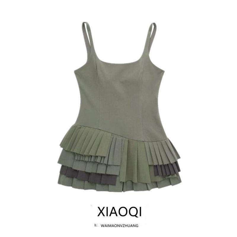 Fashion Style 2024 Spring New Arrival Women's Clothing Tooling Style Pleated Sling Short Dress 3067311 505