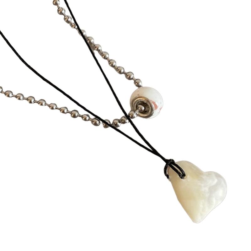 2 Pieces Dual-Layered Heart Pendant Necklace Chain Necklaces Beads Chokers Heart Chain Necklaces Party Jewelry for Girls