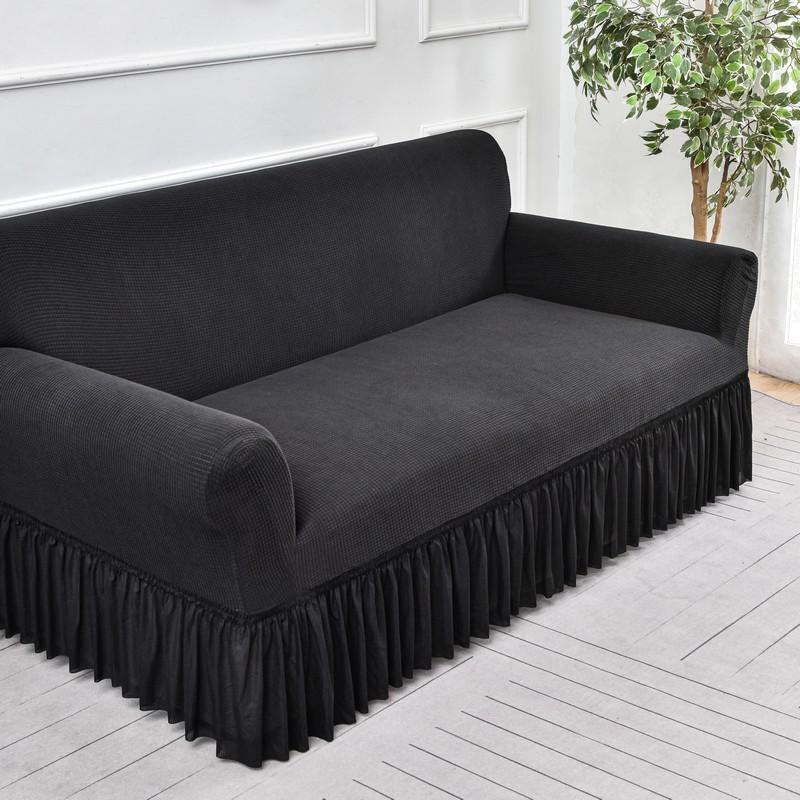 

Однотонный толстый эластичный жаккардовый чехол на диван для гостиной - С юбкой, варианты на 1/2/3/4 места в наличии 1 seater(90-140cm) чёрный