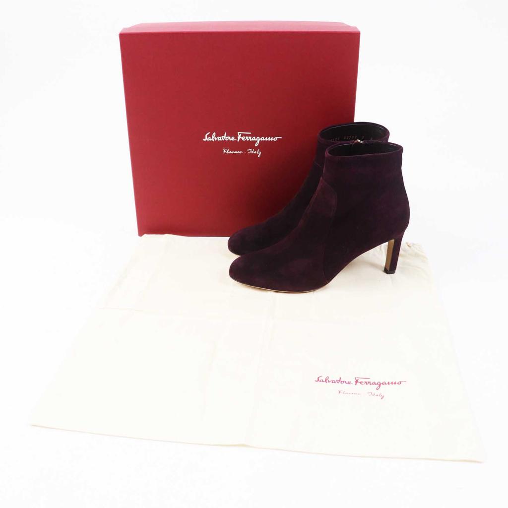 Excellent Salvatore Ferragamo Short Boots Suede Purple Goatskin Women Used