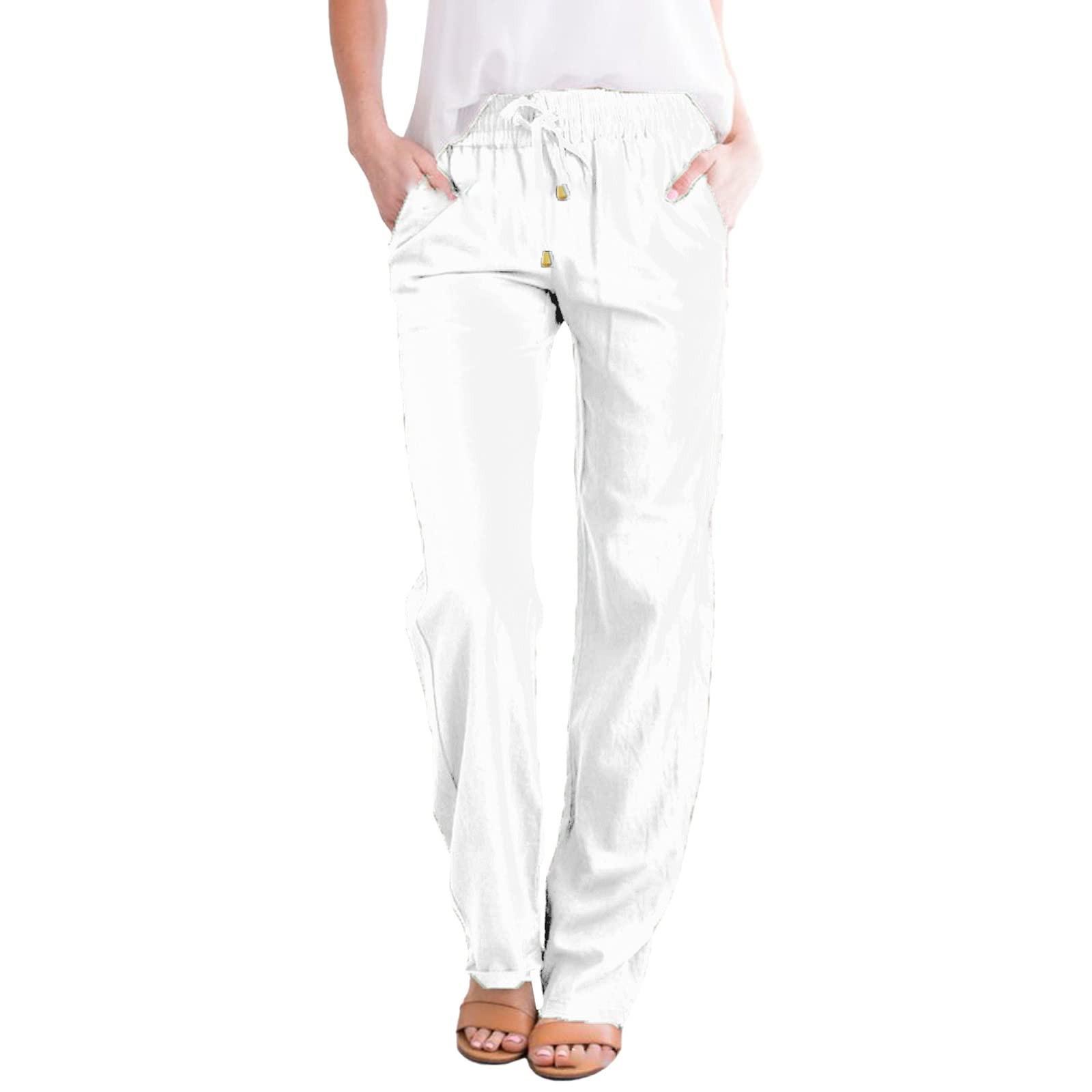 Women s Casual Color Cotton And Linen Wide Leg Pants With Elastic Waist Long Pants S