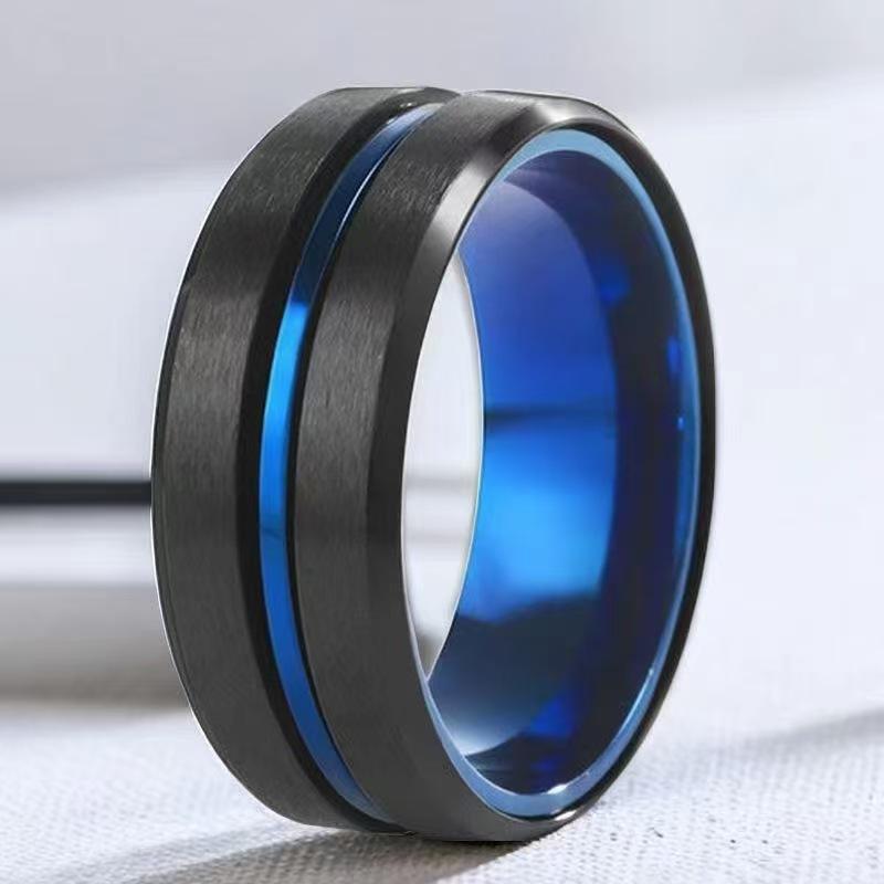 Stainless Steel Ring with Star-Inlaid Diamonds, Fade-Resistant, Titanium Finish
