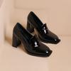 Spring New Square Headed Lacquer Leather Women's Single Shoes with Thick Heels Waterproof Platform Cover Feet  Shoes