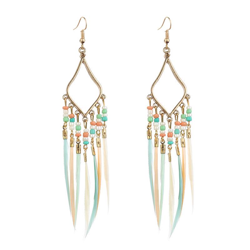 Bohemian Long Tassel Feather Earrings - Trendy Douyin-Inspired Design for Women