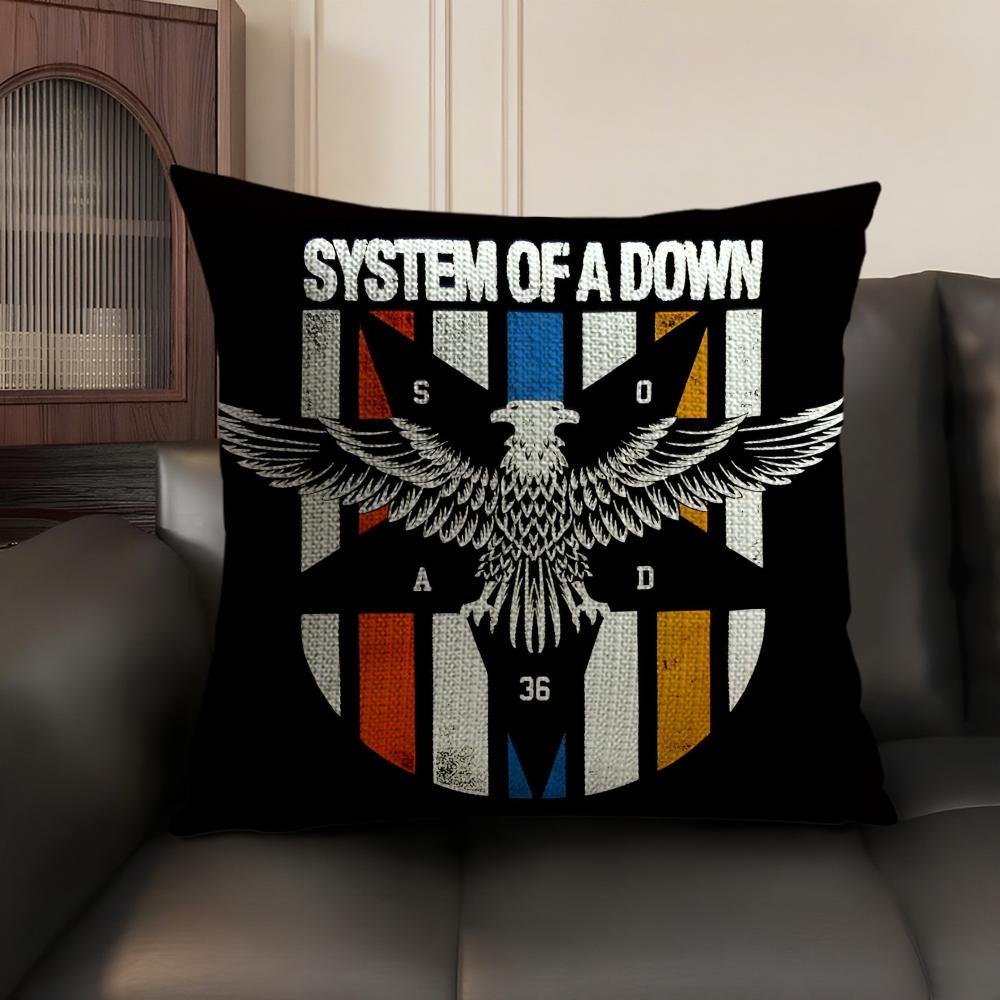 Hot Rock Band S-System Of A Down Cushion Cover Summer Breathable Linen Fabric Double-Sided Printing Sofa Pillow Case Home Decor