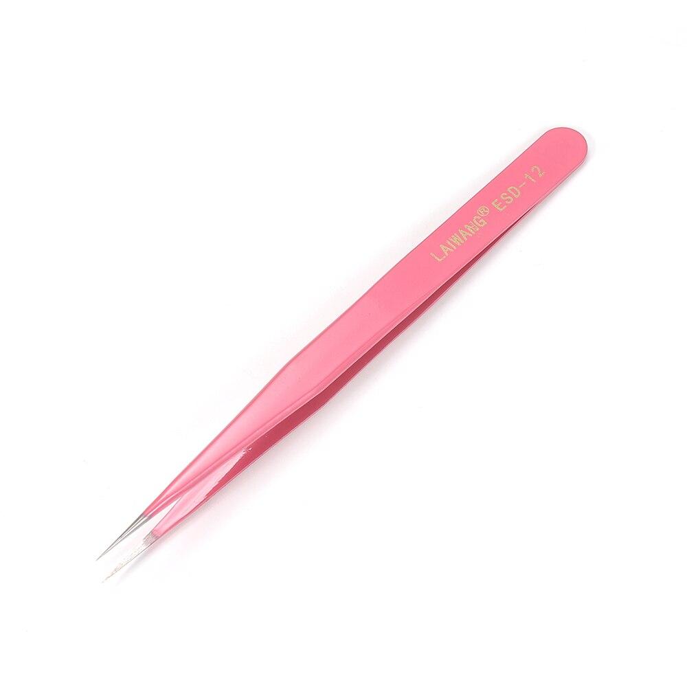 1pc Excellent Quality Pink Stainless Steel Anti-static Industrial Cross Tweezers Beads Rhinestone Tweezer Jewelry Finddings Tool