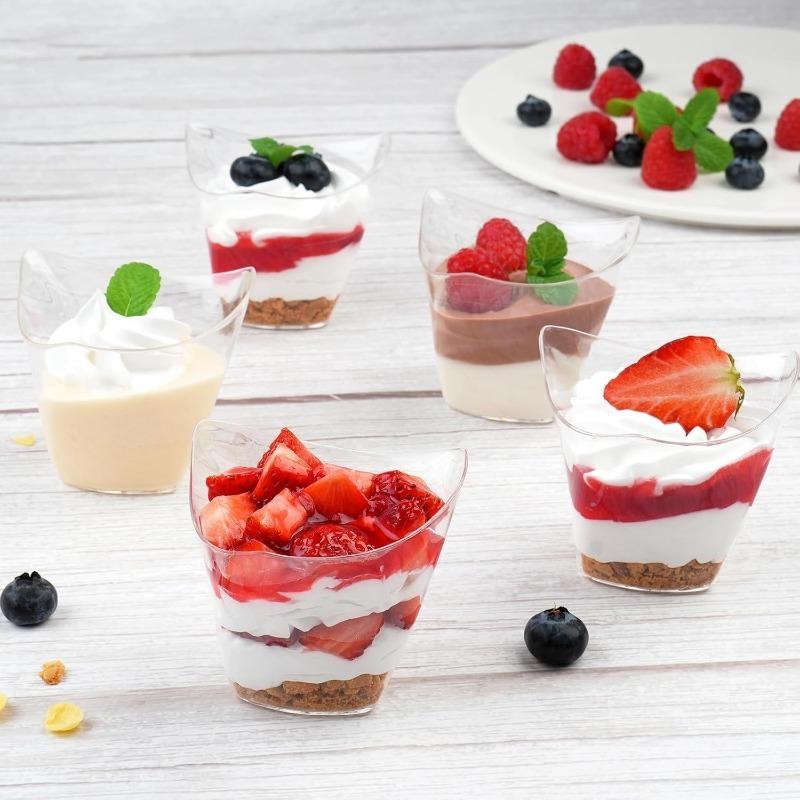 50PCS Disposable Plastic Dessert Cups Twisted Triangle Birthday Transparent Party Ice Cream Mousse Christmas Food Container