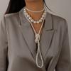 Ingemark 2Pcs/Set Multilayer Imitation Pearl Chain Necklace for Women Wed Bridal Vintage Adjustable Long Link Party Jewelry Gift