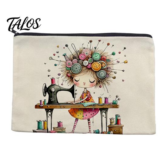 Talos Storage Bag, with Smooth Black Zipper, Large Capacity Thickened Canvas Organizer, for Makeup Stationery Needlework Small Items E