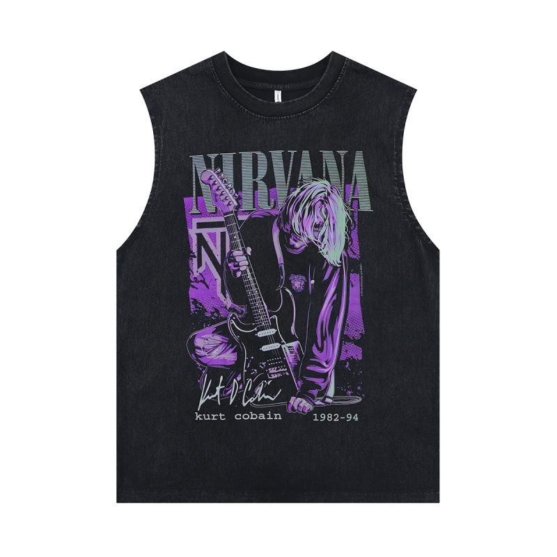 European And American High Street Retro Washed Old Rock Sweat Vest Couple Casual Direct Injection Printing Sleeveless T-Shirt Men