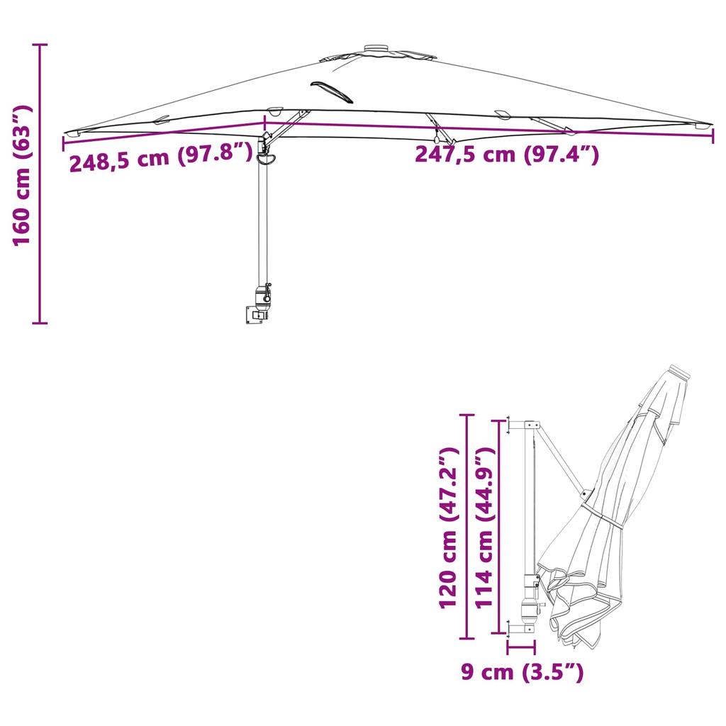 Garden Sun Umbrella Terracotta 248.5 X 247.5 X 160 Cm