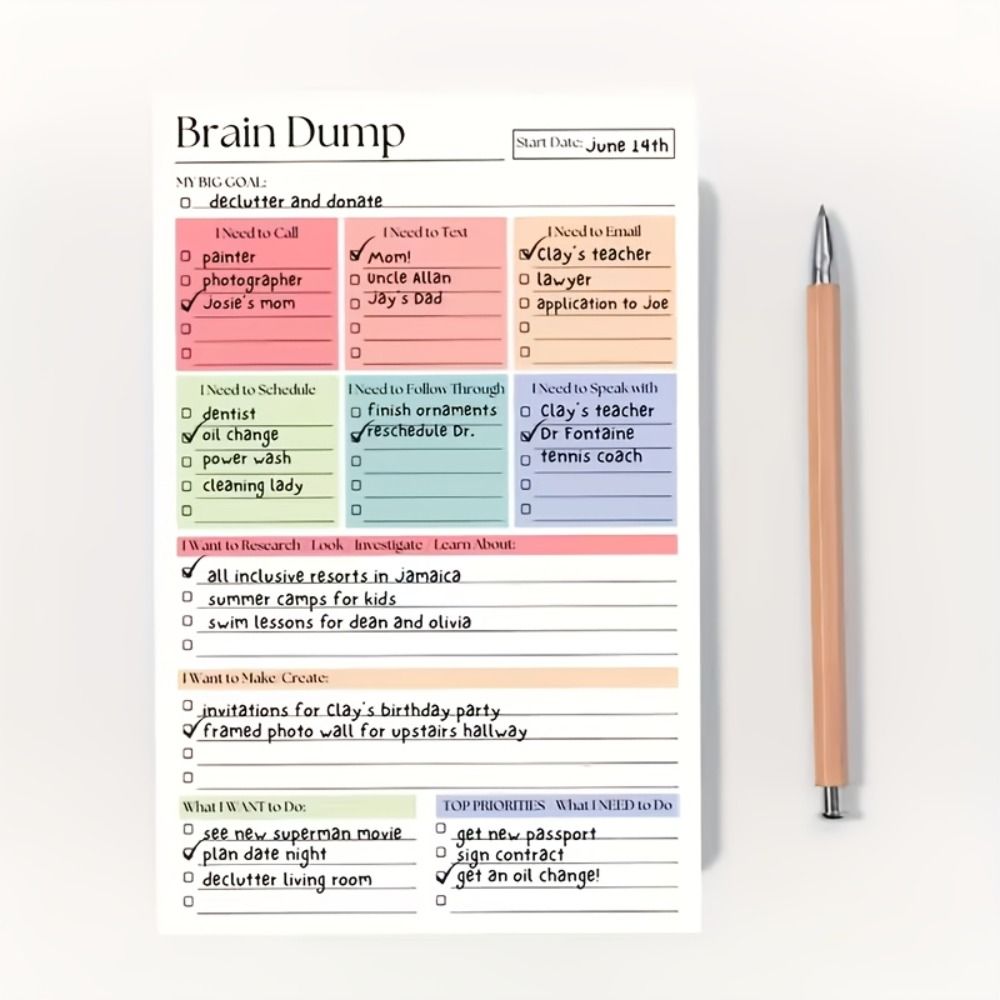 2Pcs Tear Away Design Brain Dump Notebook A5 Size To-Do Planner Daily Planning Manual Work Tasks