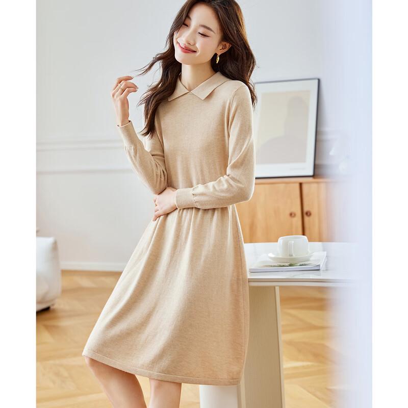 

Женское вязаное платье с лацканами из чистой шерсти XL