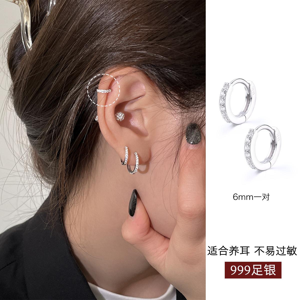 

Серьги-пряжки из стерлингового серебра 999 пробы с бриллиантами и цирконами, женские изысканные корейские модные новые ювелирные изделия в стиле ins 999 silver