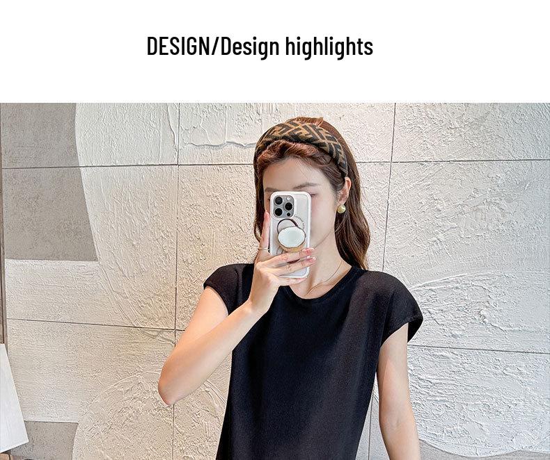 2024 Summer High-End Women's Petite Knit Shoulder Dress - Hip-Hugging, Slimming, Short Sleeve, Elegant Long Style