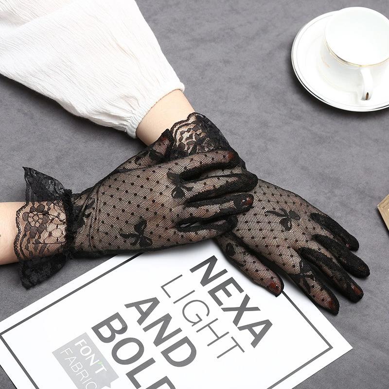 Bow Breathabl Tulle Mittens Short Lace Gloves Transparent Sunscreen
