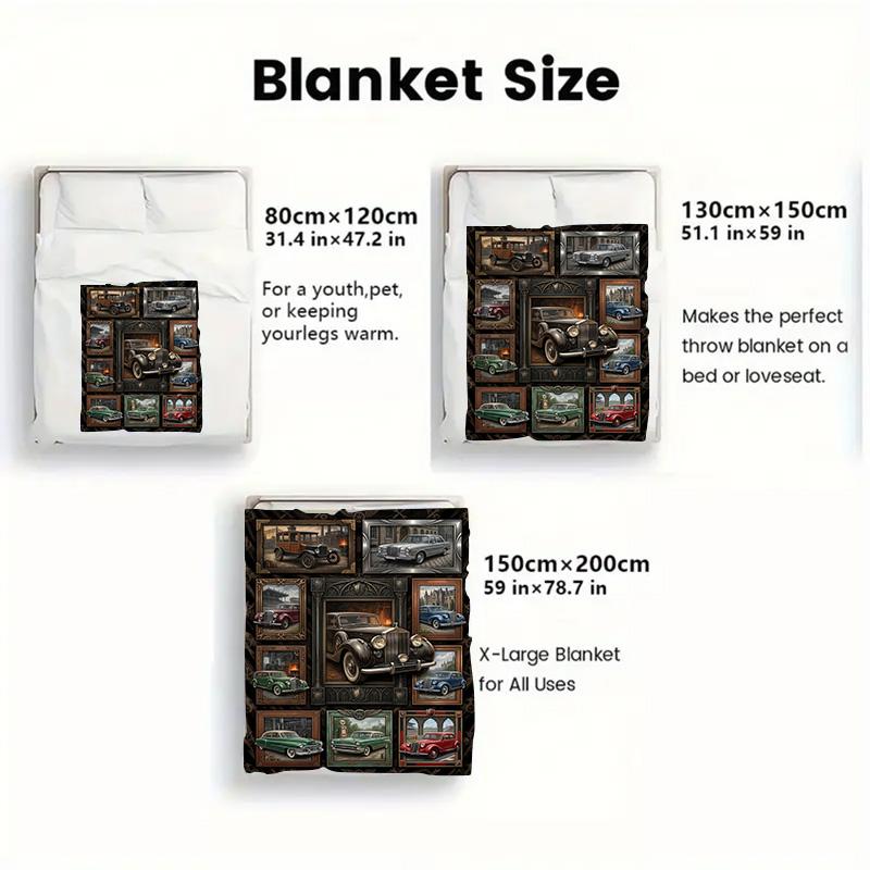 Classic Car Art Rug 2D Flat Pattern Flannel Blanket, High Quality All Seasons, Home Decor, Warmth and Comfort, Perfect for Christmas Gifts.