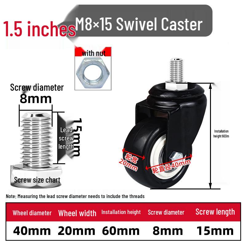 

Безшумні поворотні ролики з дюймовим різьбовим штоком та подвійними підшипниками