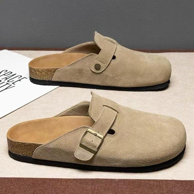 Velvet Bread-toe Slippers Autumn New Round Toe Deep Mouth Metal Buckle Non-slip Wear-resistant Flats