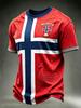 Maglia Sportiva da Uomo Jacquard Norvegese Vikingo Nordico a Rilievo, Manica Corta, Girocollo, Asciugatura Rapida