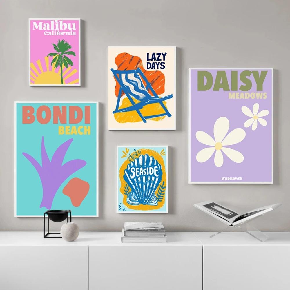 Summer Minimalist Beach Vacation Poster Abstract Graphic Shell Coconut Tree Modern Prints Canvas Wall Pictures Home Room Decor