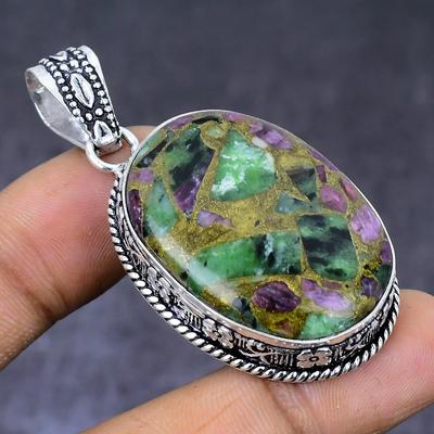Natural Copper Zosite Gemstone 925 Steling Silver Jewelry Pendant 2.13" L5K84