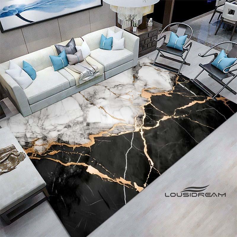 Luxury Fantasy Marble Carpet, Bedroom Carpet, Living Room, Sofa Decoration, Large Green and Gold Game Decoration