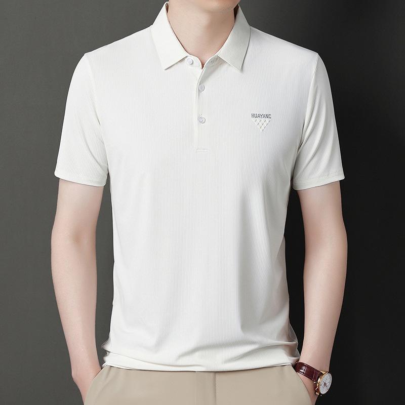 

Новая летняя футболка с короткими рукавами, мужская вогнутая и выпуклая мужская рубашка-поло с тонкими однотонными лацканами для молодых и средних лет XXXXL белый