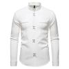 Men's Casual Solid-color Long-sleeved Shirt, Men's Slanted Front Button-down Stand-up Collar Shirt