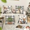 1 \ 4pcs gray Christmas snowman, Christmas reindeer print pillow cover, home sofa decoration cushion cover (without pillow core)