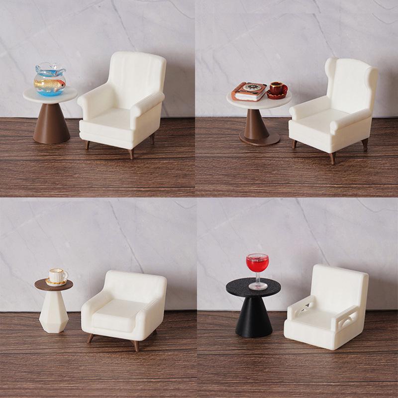 Dollhouse Miniature Living Room Sofa, Coffee Table & Chairs Set