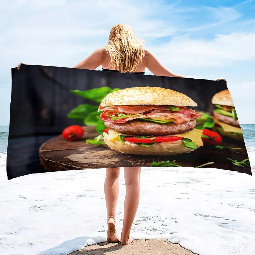 Pizza Print Beach Towel Hamburger Extra Large Pool Towel Adults Soft Cute Cartoon Food Patterns Absorbent Fluffy Beach Towels