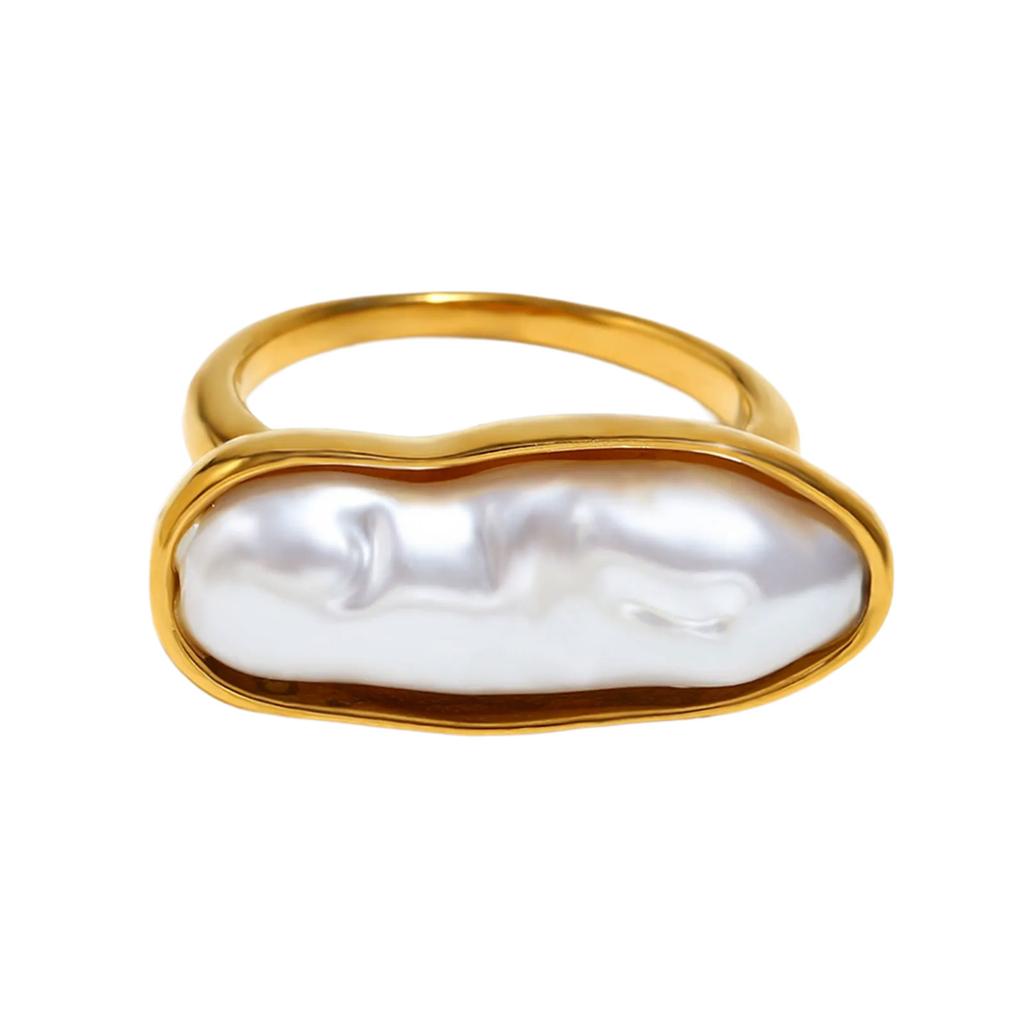 Practical Rings Finger Jewelry Elegant Long Strip Pearls Rings Stainless Steel Texture Suitable for Women Present