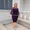 Damen Übergröße Pailletten Einfarbig Rundhals Dreiviertelarm Bleistift Midi Kleid