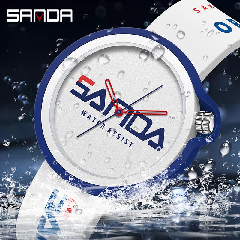 Sanda Stylish Korean-Style Waterproof Watch with Detachable Silicone Band for Men, Women, and Students