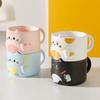 4 In 1 Stackable Cat Themed Ceramic Mugs,Cute Cartoon Design, Multi Color Set for Couples,Friends, Ideal Gift for Cat Lovers, Cat Accessorie