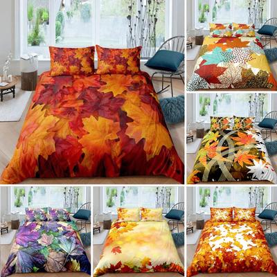 Maple Leaves Duvet Cover Set Colorful Autumn Season Maple Leaves In Unusual Designs Nature Print King Size 2/3pcs Bedding Set