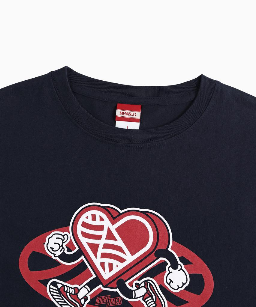 Minasu New Big Hearttrack Graphic T Shirt_Navy