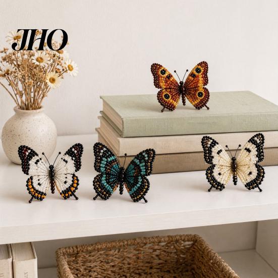 Entspannende Bastelprojekte 3D Perlen Schmetterling Set, Kleines Tier DIY Handgemachtes Kunst Set für Erwachsene mit Anleitung, Süßes 4er-Pack Schmetterlinge Perlenstickerei